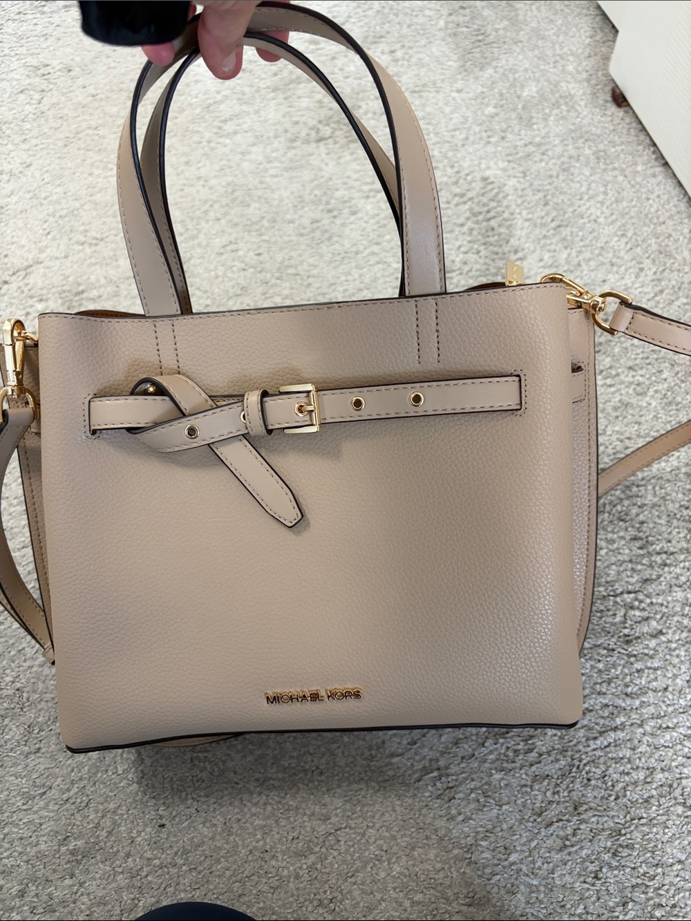Michael Kors Taupe Pebbled Leather Top-Handle Satchel with Gold Hardware